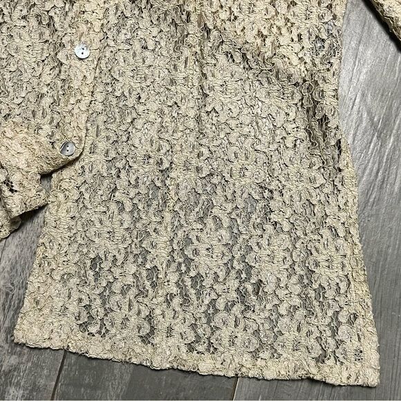 VTG 90s Cream Lace Collar Shell Button Down Tunic Shirt Shacket Split Hem Top L - Picture 11 of 16